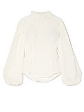 The Range High Neck Crinkled-Voile Bishop Sleeve Blouse
